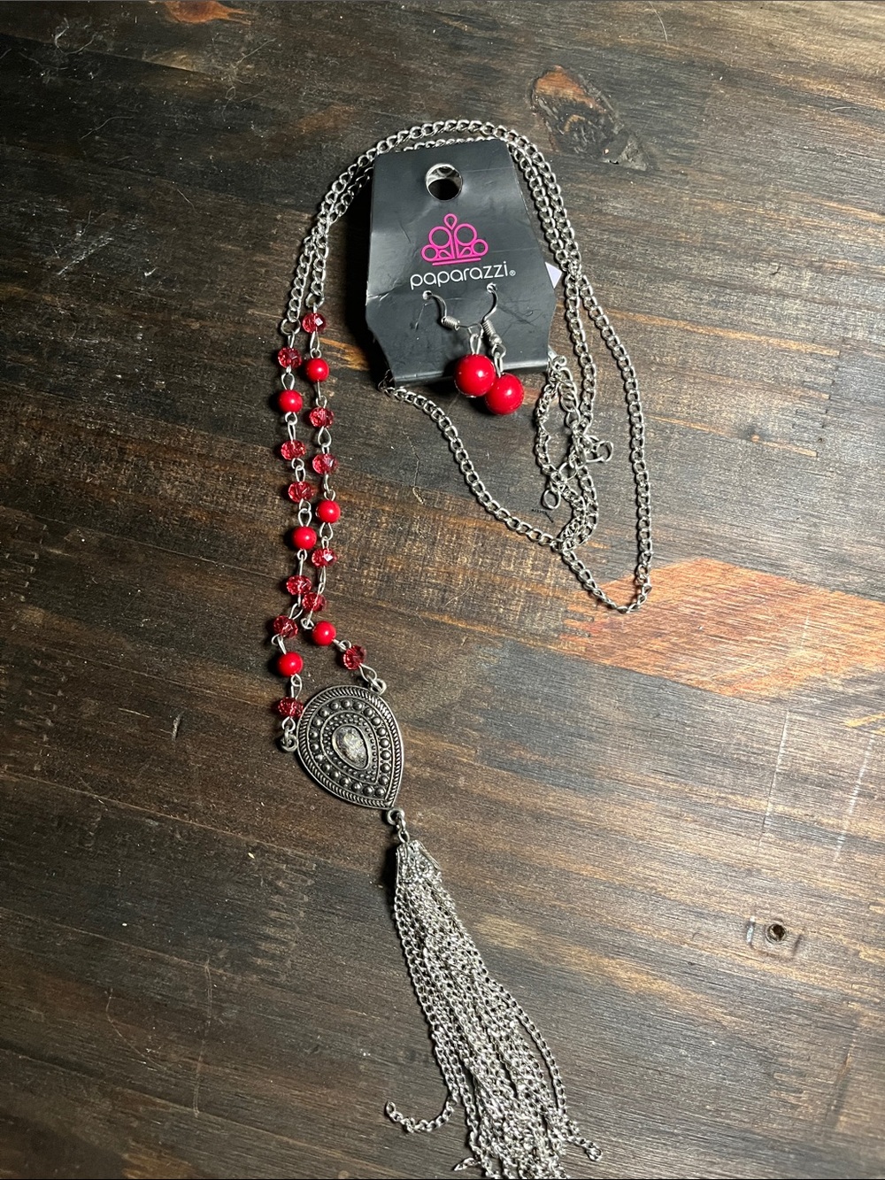 ⭐️3/$15⭐️ paparazzi Red Beaded Silver-Tone Tassel Necklace with Earrings